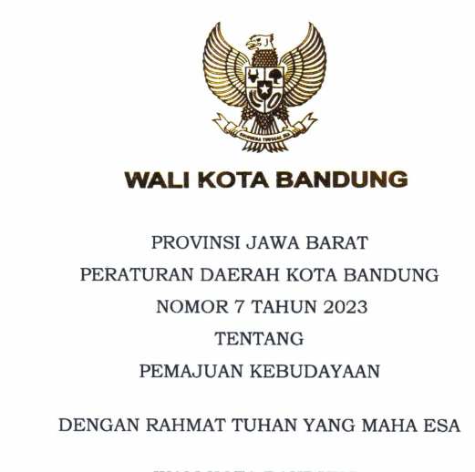 Cover Peraturan Daerah Kota Bandung Nomor 7 Tahun 2023 tentang Pemajuan Kebudayaan
