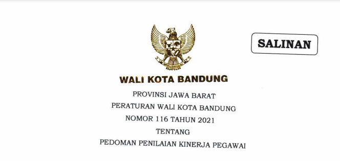 Cover Peraturan Wali Kota Bandung Nomor 116 Tahun 2021 tentang Pedoman Penilaian Kinerja Pegawai