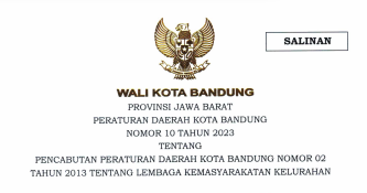 Cover Peraturan Daerah Kota Bandung Nomor 10 Tahun 2023 tentang Pencabutan Peraturan Daerah Kota Bandung Nomor 02 Tahun 2013 tentang Lembaga Kemasyarakatan Kelurahan