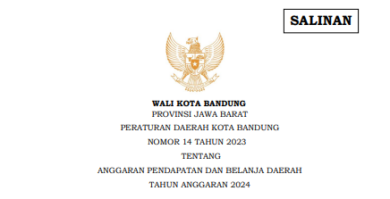 Cover Peraturan Daerah Kota Bandung  Nomor 14 Tahun 2023 tentang Anggaran Pendapatan dan Belanja Daerah Tahun Anggaran 2024