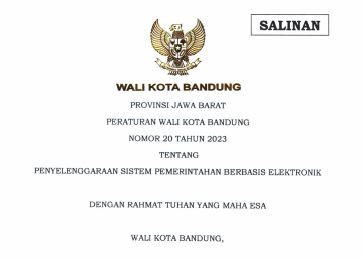 Cover Peraturan Wali Kota bandung Nomor 20 Tahun 2023 tentang Penyelenggaraan Sistem Pemerintahan Berbasis Elektronik