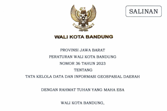Cover Peraturan Wali Kota Bandung Nomor 36 Tahun 2023 tentang Tata Kelola Data dan Informasi Geofarsial Daerah