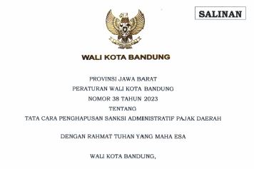 Cover Peraturan Wali Kota Bandung Nomor 38 Tahun 2023 tentang Tata Cara Penghapusan Sanksi Administratif Pajak Daerah