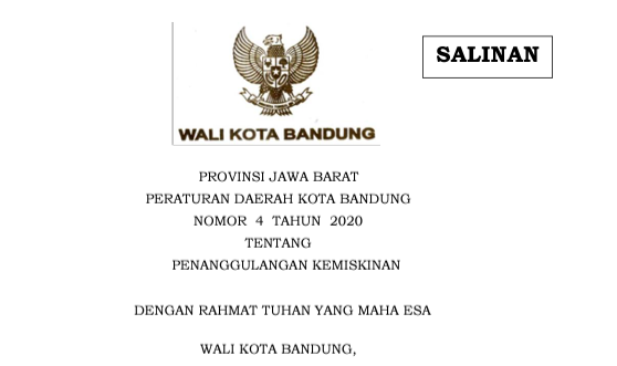 Cover Peraturan Daerah Kota Bandung Nomor 4 Tahun 2020 tentang Penggulangan Kemiskinan