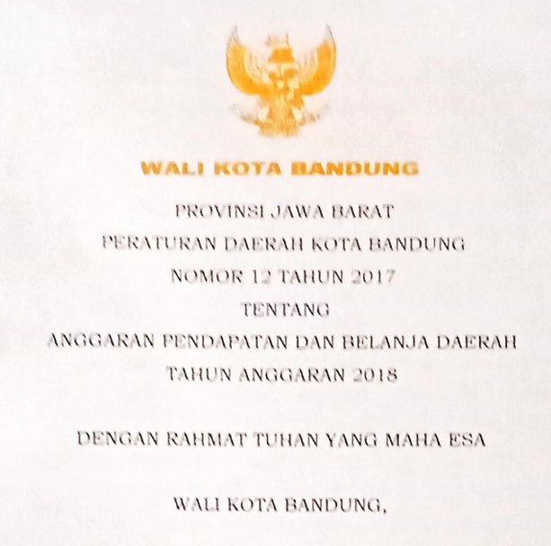 Cover Peraturan Daerah Kota Bandung Nomor 12 Tahun 2017 Anggaran Pendapatan Dan Belanja Daerah Tahun Anggaran 2018