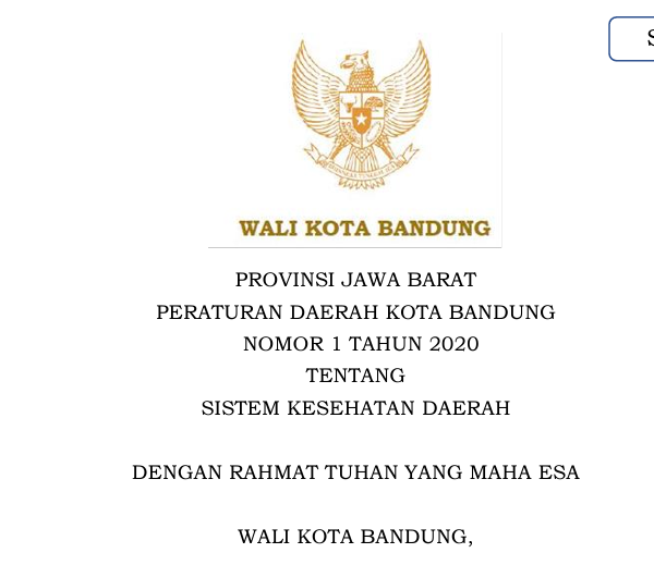 Cover Peraturan Daerah Kota Bandung Nomor 1 Tahun 2020 Sistem Kesehatan Kota Bandung