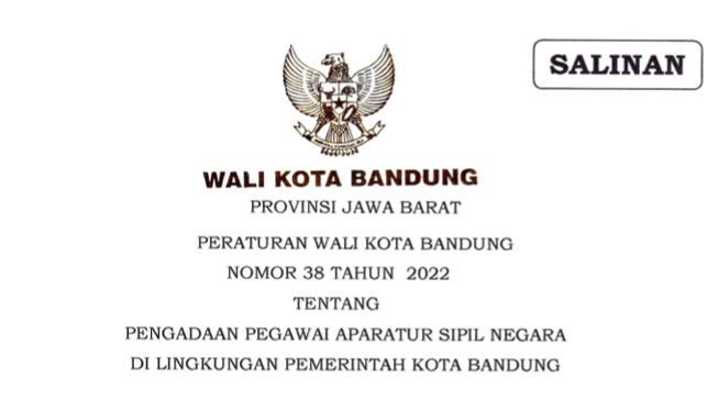 Cover Peraturan Wali Kota Bandung Nomor 38 Tahun 2022 tentang Pengadaan Pegawai Aparatur Sipir Negara di Lingkungan Pemerintah Kota Bandung