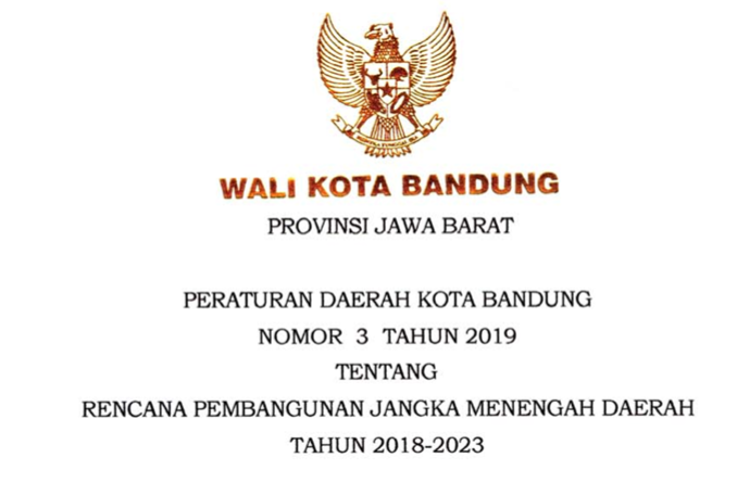 Cover Peraturan Daerah Kota Bandung Nomor 3 Tahun 2019 tentang Rencana Pembangunan Jangka Menengah Daerah (RPJMD) Tahun 2018 - 2023