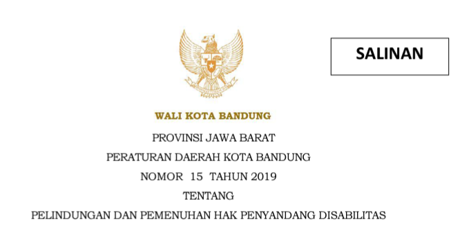 Cover Peraturan Daerah Kota Bandung Nomor 15 Tahun 2019 tentang Pelindungan Dan Pemenuhan Hak Penyandang Disabilitas