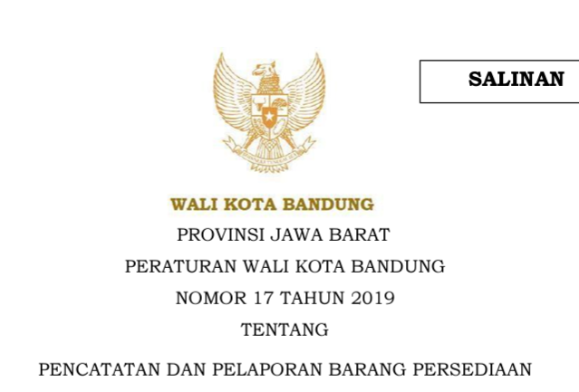 Cover Peraturan Wali Kota Bandung Nomor 17 Tahun 2019 tentang Pencatatan Dan Pelaporan Barang Persediaan