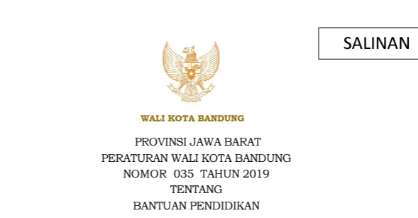 Cover Peraturan Wali Kota Bandung Nomor 35 Tahun 2019 tentang Bantuan Pendidikan