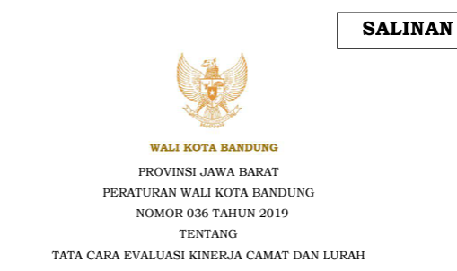 Cover Peraturan Wali Kota Bandung Nomor 36 Tahun 2019 tentang Tata Cara Evaluasi Kinerja Camat Dan Lurah