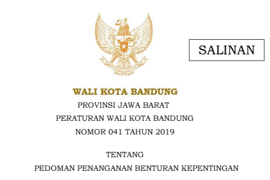 Cover Peraturan Wali Kota Bandung Nomor 41 Tahun 41 Tahun 2019 tentang Pedoman Penanganan Benturan Kepentingan