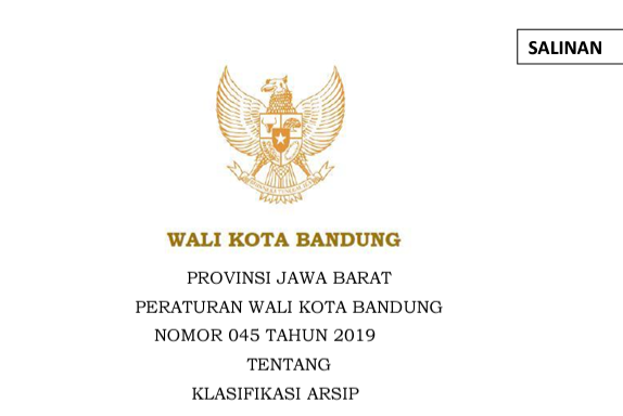 Cover Peraturan Wali Kota Bandung Nomor 45 Tahun 2019 tentang Klasifikasi Arsip