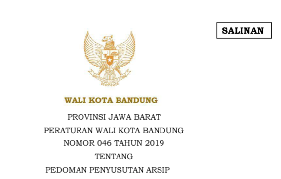 Cover Peraturan Wali Kota Bandung Nomor 46 Tahun 2019 tentang Pedoman Penyusutan Arsip