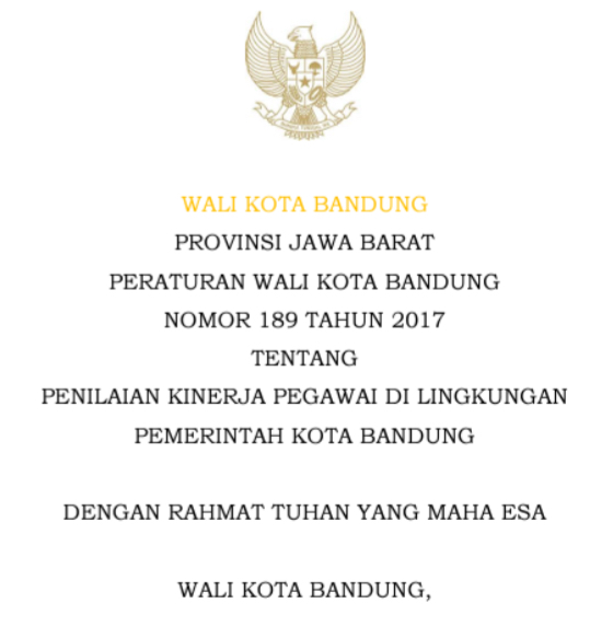 Cover Peraturan Wali Kota Bandung Nomor 189 Tahun 2017 tentang Penilaian Kinerja Pegawai Di Lingkungan Pemerintah Kota Bandung