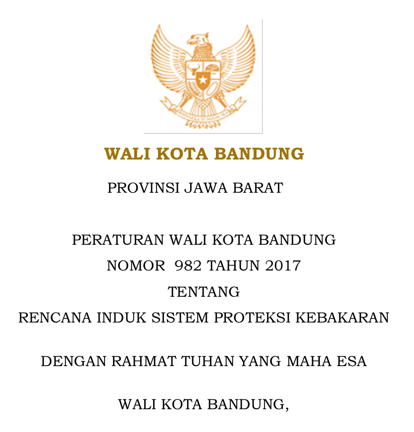 Cover Peraturan Wali Kota Bandung Nomor 982 Tahun 2017 tentang Rencana Induk Sistem Proteksi Kebakaran