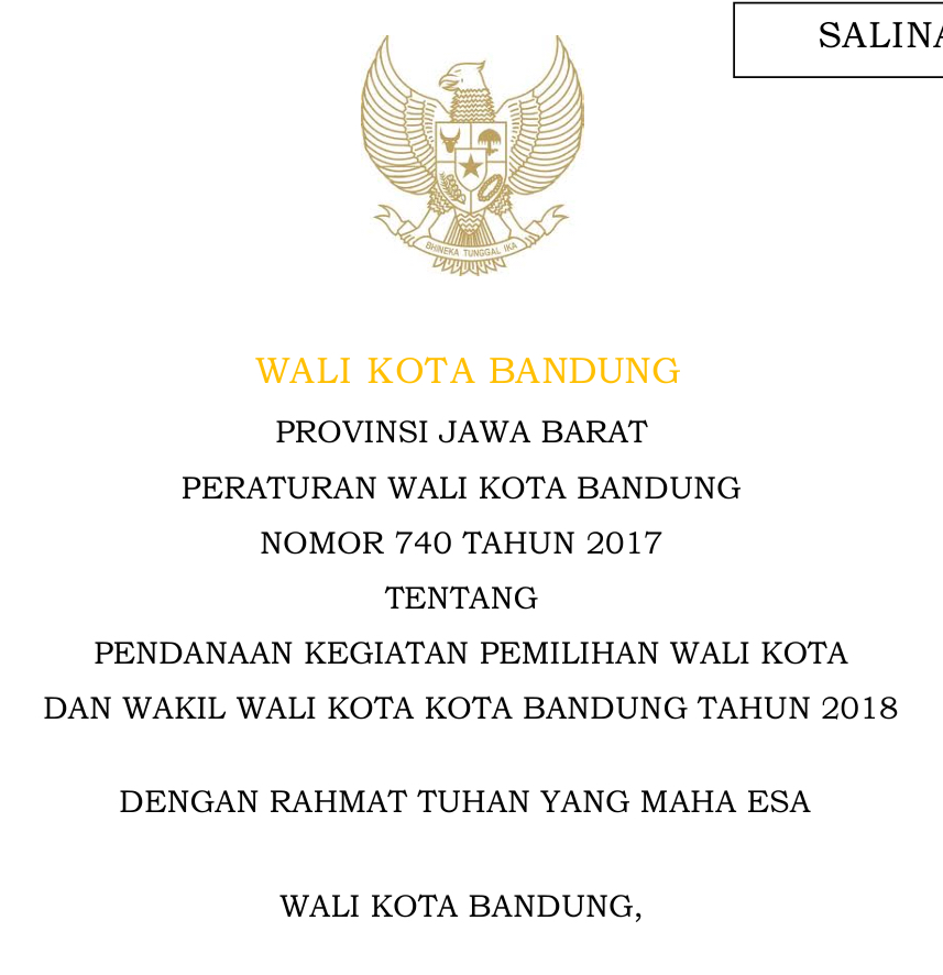 Cover Peraturan Wali Kota Bandung Nomor 740 Tahun 2017 tentang Pendanaan Kegiatan Pemilihan Wali Kota Dan Wakil Wali Kota Kota Bandung Tahun 2018