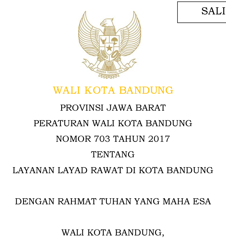 Cover Peraturan Wali Kota Bandung Nomor 703 Tahun 2017 tentang Layanan Layad Rawat di Kota Bandung