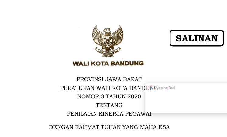 Cover Peraturan Wali Kota Bandung Nomor 3 Tahun 2020 tentang Penilaian Kinerja Pegawai