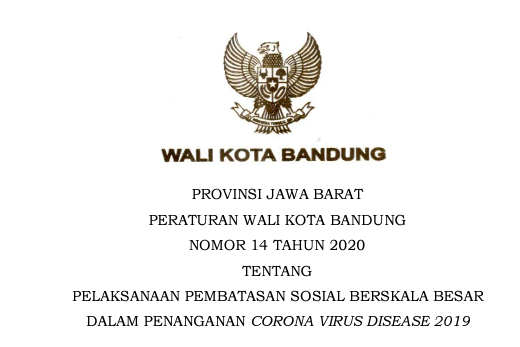 Cover Peraturan Wali Kota Nomor 14 Tahun 2020 tentang Pelaksanaan Pembatasan Sosial Berskala Besar Dalam Penanganan Corona Virus Disease 2019