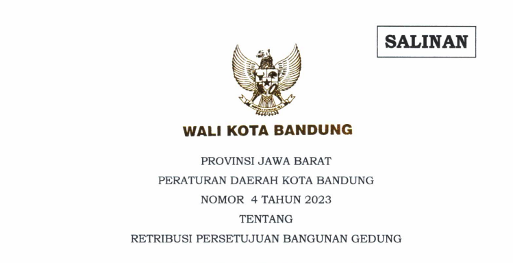 Cover Peraturan Daerah Kota Bandung Nomor 4 Tahun 2023 tentang Retribusi Persetujuan Bangunan Gedung