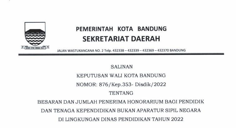 Cover BESARAN DAN JUMLAH PENERIMA HONORARIUM BAGI PENDIDIK DAN TENAGA KEPENDIDIKAN BUKAN APARATUR SIPIL NEGARA DI LINGKUNGAN DINAS PENDIDIKAN TAHUN 2022