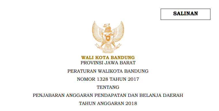 Cover Peraturan Wali Kota Bandung Nomor 1328 Tahun 2017 tentang Penjabaran Anggaran Pendapatan Belanja Daerah Tahun Anggaran 2018