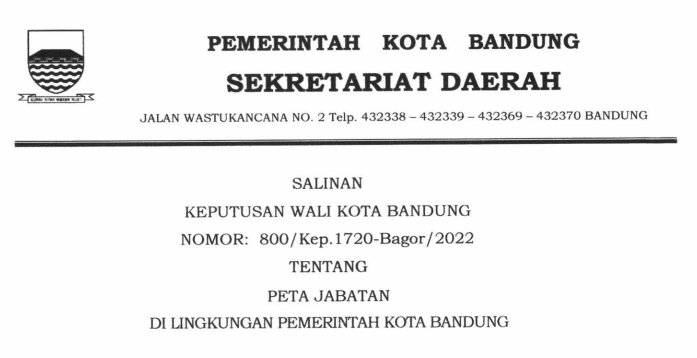 Cover Keputusan Wali Kota Bandung Nomor 800/Kep.1720-Bagor/2022 tentang Peta Jabatan Di Lingkungan Pemerintah Kota Bandung