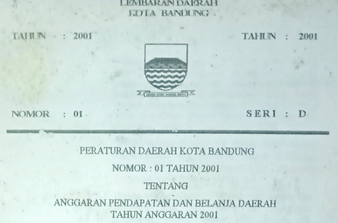 Cover Peraturan Daerah Kota Bandung Nomor 01 Tahun 2001 tentang Anggaran Pendapatan Dan Belanja Tahun Anggaran 2001