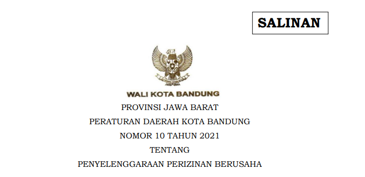 Cover Peraturan Daerah Nomor 10 Tahun 2021 Tentang Penyelenggaraan Perizinan Berusaha