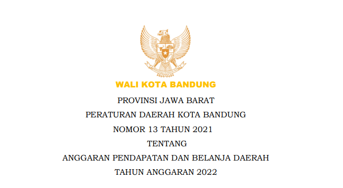 Cover Peraturan Daerah Kota Bandung nomor 13 Tahun 2021 tentang Anggaran Pendapatan Dan Belanja Daerah Tahun Anggaran 2022