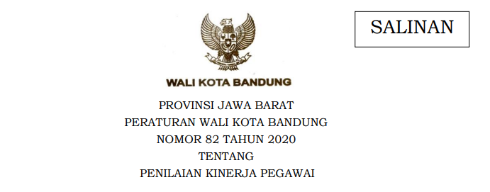 Cover Peraturan Wali Kota Bandung Nomor 82 Tahun 2020 tentang Penilaian Kinerja Pegawai