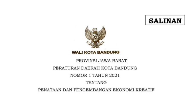 Cover Peraturan Daerah Kota Bandung Nomor 1 Tahun 2021 tentang Penataan Dan Pengembangan Ekonomi Kreatif