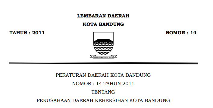 Cover Peraturan Daerah Kota Bandung Nomor 14 Tahun 2011 tentang  Perusahaan Daerah Kebersihan