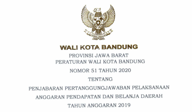 Cover Peraturan Wali Kota Bandung Nomor 51 Tahun 2020 tentang Penjabaran Pertanggungjawaban Pelaksanaan Anggaran Pendapatan Dan Belanja Daerah Tahun Anggaran 2019