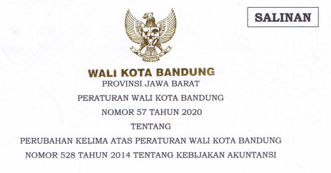 Cover Peraturan Wali Kota Bandung Nomor 57 Tahun 2020 tentang Perubahan Kelima Atas Peraturan Wali Kota Bandung Nomor 528 Tahun 2014 Tentang Kebijakan Akuntansi