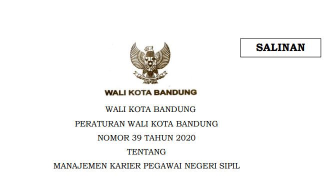 Cover Peraturan Wali Kota Bandung Nomor 39 Tahun 2020 tentang Manajemen Karier Pegawai Negeri Sipil