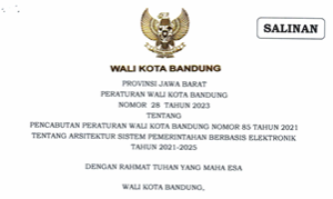 Cover Peraturan Wali Kota Bandung Nomor 28 Tahun 2023 tentang Pencabutan Peraturan Wali Kota Bandung Nomor 85 Tahun 2021 tentang Arsitektur Sistem Pemerintahan Berbasis Elektronik Tahun 2021-2025