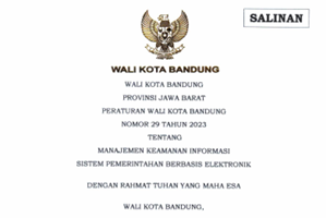 Cover Peraturan Wali Kota Bandung Nomor 29 Tahun 2023 tentang Manajemen Keamanan Informasi Sistem Pemerintahan Berbasis Elektronik