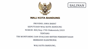 Cover Keputusan Wali Kota Bandung Nomor 800/Kep.1740-Diskominfo/2023 Tahun 2023 tentang Tim Monitoring dan Evaluasi Sistem Pemerintahan Berbasis Elektronik