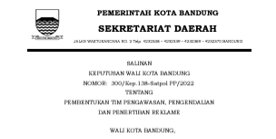 Cover Keputusan Wali Kota Bandung Nomor 300/Kep. 138-Satpol PP/2022 tentang Pembentukan Tim Pengawasan, Pengendalian, dan Penertiban Reklame