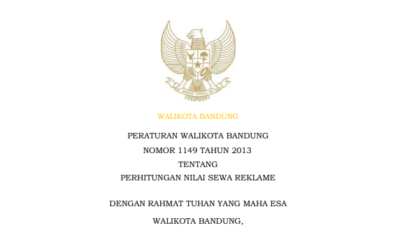 Cover Peraturan Wali Kota Bandung Nomor 1149 Tahun 2013 tentang Perhitungan Nilai Sewa Reklame