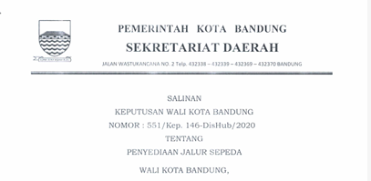 Cover Keputusan Wali Kota Bandung Nomor 551/Kep.146-Dishub/2020 tentang Penyediaan Jalur Sepeda