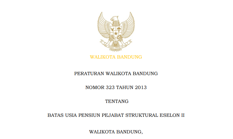 Cover Peraturan Wali Kota Bandung Nomor 323 Tahun 2013 tentang Batas Usia Pensiun Pejabat Struktural Eselon II.