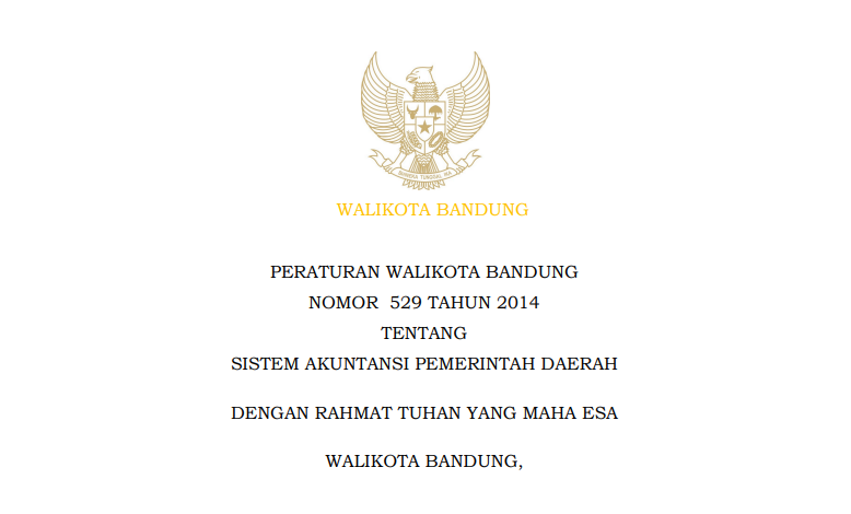 Cover Peraturan Wali Kota Bandung Nomor 529 Tahun 2014 tentang Sistem Akutansi Pemerintah Daerah