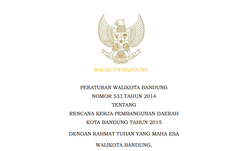 Cover Peraturan Wali Kota Bandung Nomor 533 Tahun 2014 tentang Rencana Kerja Pembangunan Daerah (RKDP) Tahun 2015