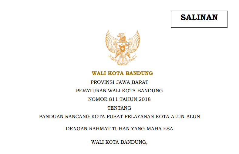 Cover Peraturan Wali Kota Bandung Nomor 811 Tahun 2018 Panduan Rancang Kota Pusat Pelayanan Kota Alun-Alun