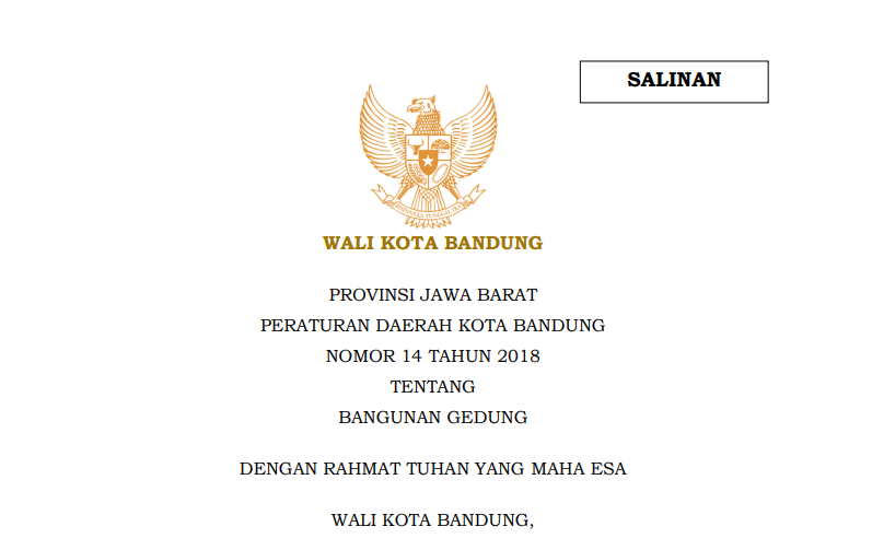 Cover Perarturan Daerah Nomor 14 tahun 2018 tentang Bangunan Gedung