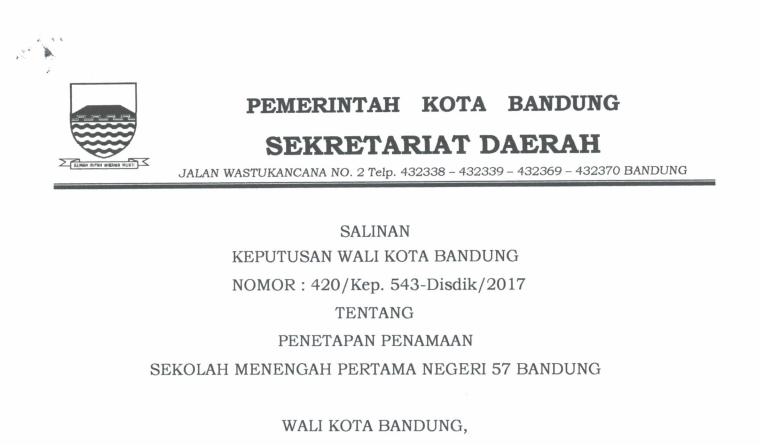 Cover Keputusan Wali Kota Bandung tentang Penetapan Penanaman SMPN 57 Bandung